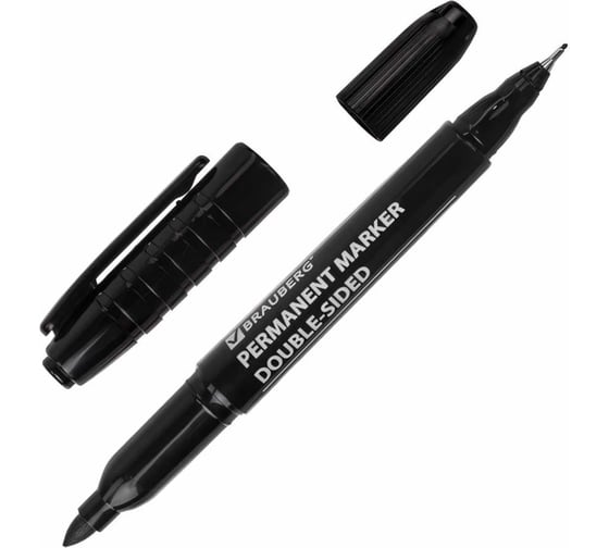 Изображение товара Маркер  BRAUBERG перманентный нестираемый двусторонний "Double" ЧЕРНЫЙ наконечники 08/3мм  12 штук 151635