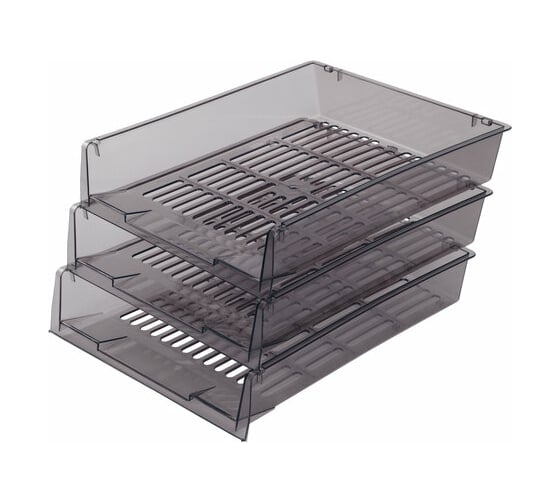 Изображение товара Горизонтальные лотки для бумаг BRAUBERG КОМПЛЕКТ 3 шт 340х270х70 мм тонированный серый Office 237257