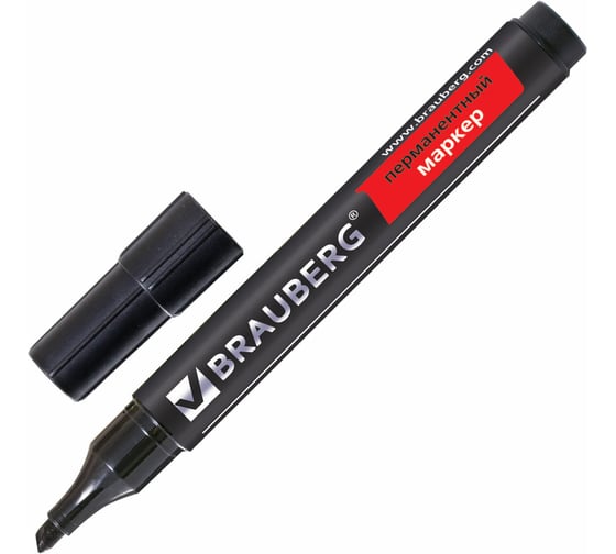 Изображение товара Маркер перманентный нестираемый BRAUBERG Contract черный, скошенный наконечник 1-5 мм, без клипа, 12 шт 150469