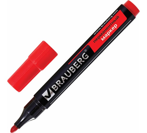 Изображение товара Маркер 12 шт в упаковке BRAUBERG перманентный нестираемый "Contract" КРАСНЫЙ кругл. наконечн. 3мм без клипа 150467