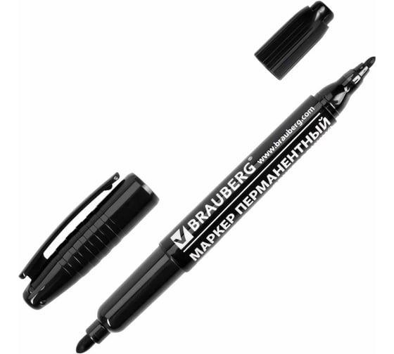 Изображение товара Маркер 12 шт в упаковке BRAUBERG перманентный нестираемый двусторонний ЧЕРНЫЙ круглый наконечник 2-4мм  150836