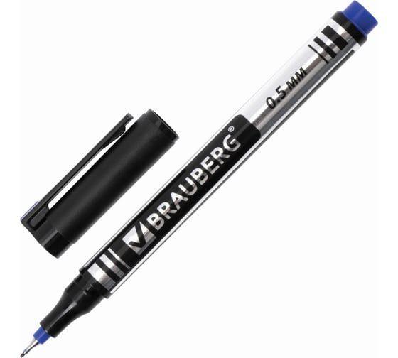 Изображение товара Маркер 12 шт в упаковке BRAUBERG перманентный нестираемый "Jet" СИНИЙ супертонкий метал. наконечник 05мм  150508