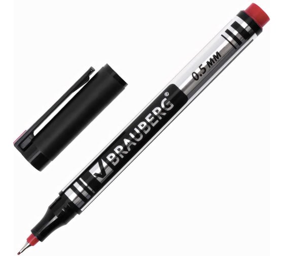 Изображение товара Маркер 12 шт в упаковке BRAUBERG перманентный нестираемый "Jet" КРАСНЫЙ супертонкий метал. наконеч. 05мм 150509