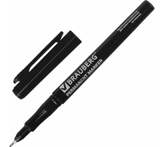 Изображение товара Маркер BRAUBERG перманентный Super Slim ЧЕРНЫЙ тонкий металлический наконечник 0,8 мм 12 шт 151632