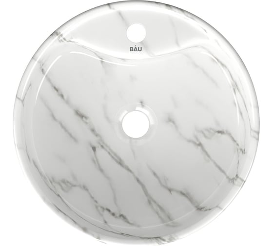 Изображение товара Раковина накладная Bauedge BAU Element D41, с отверстием под смеситель, мрамор + выпуск клик-клак, белый YBD2586