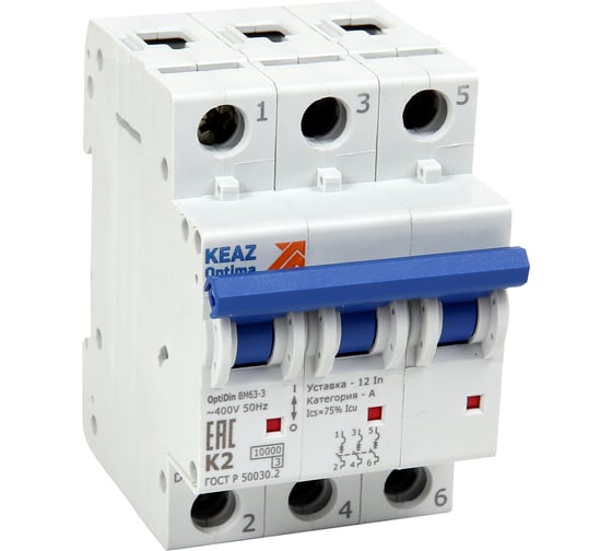 Изображение товара Выключатель автоматический КЭАЗ OptiDin BM63-3K1-10-УХЛ3 260211