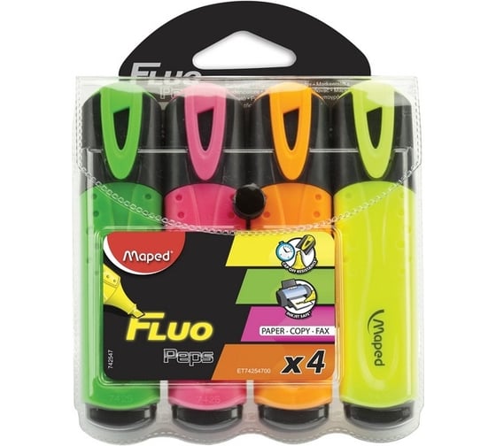 Изображение товара Набор текстовыделителей MAPED Fluo Pep's Classic линия 1-5 мм, 4 шт, ассорти 150765