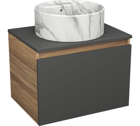 Изображение товара Комплект Bauedge тумба под накладную раковину Bau Dream Blackwood графит 60, 1 ящик, раковина круглая накладная BAU Element D41 с отверстием под смеситель BD3051