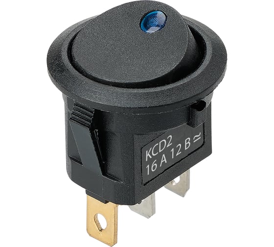 Изображение товара Выключатель клавишный TDM ELECTRIC KCD2-101N-2 12В AC/DC, 1P, 16А, (3с), ON-OFF, черный с синей точечной LED подсветкой TDM SQ0746-0148