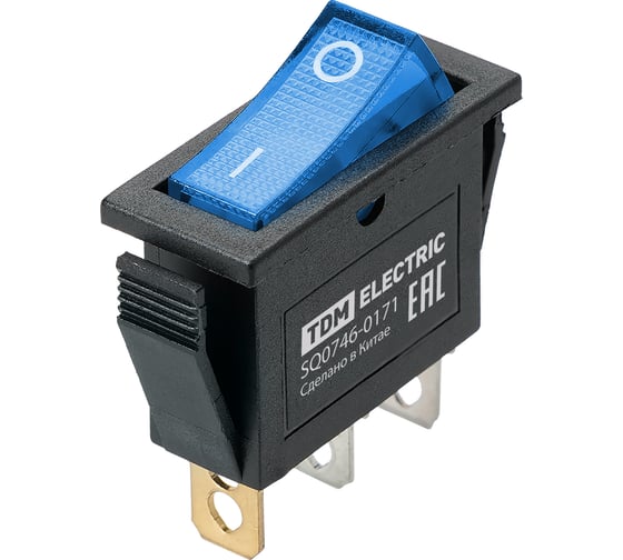 Изображение товара Выключатель TDM ELECTRIC IRS-101N 250В AC/DC, 1P, 15А, (3с), ON-OFF, черный корпус, синяя клавиша с LED подсв. TDM SQ0746-0171