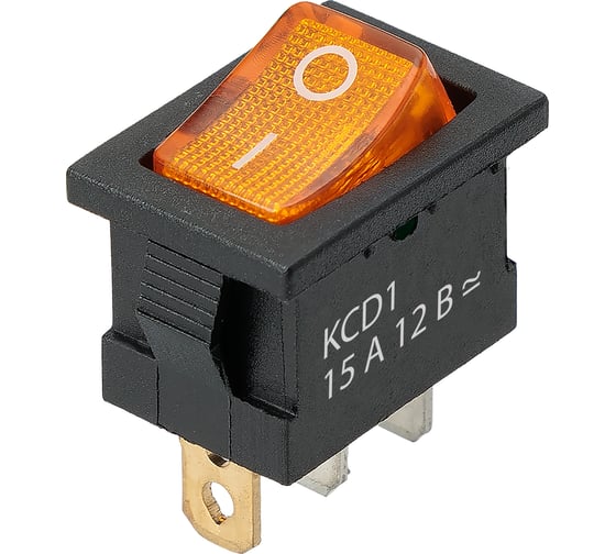 Изображение товара Выключатель клавишный TDM ELECTRIC KCD1-101N 12В AC/DC, 1P, 15А, (3с), ON-OFF, черный корпус, желтая клавиша, LED, Mini TDM SQ0746-0133