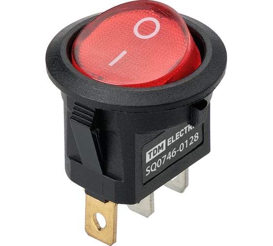 Изображение товара Выключатель клавишный TDM ELECTRIC KCD11-101N 250В AC/DC, 1P, 3А, (3с), ON-OFF, черный корпус, красная клавиша, LED подсветка, Micro TDM SQ0746-0128