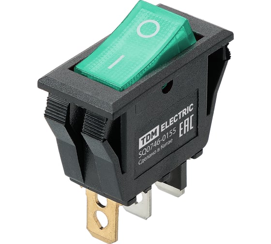 Изображение товара Выключатель клавишный TDM ELECTRIC KCD3-101N/B 250В AC/DC, 1P, 15А, (3с), ON-OFF, черный корпус, зеленая клавиша, LED TDM SQ0746-0155