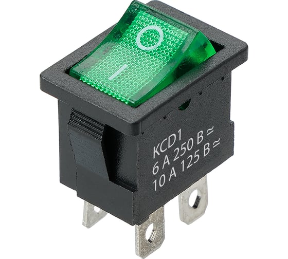 Изображение товара Выключатель клавишный TDM ELECTRIC KCD1-201N 250В AC/DC, 2P, 6А, (4с), ON-OFF, черный корпус, зеленая клавиша, LED подсветка, Mini TDM SQ0746-0142