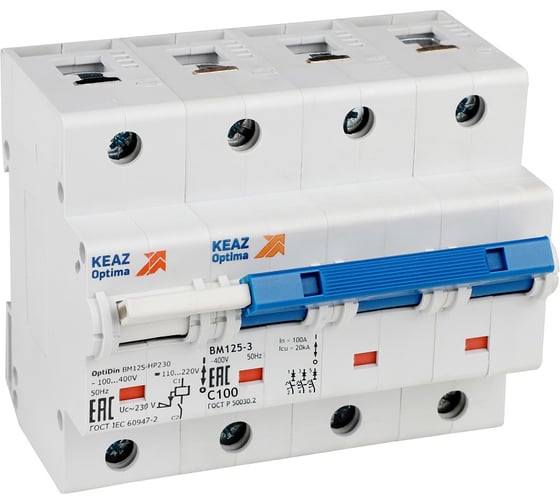 Изображение товара Выключатель автоматический КЭАЗ модульный с независимым расцепителем OptiDin BM125-3D100-НР-14In-УХЛ3 336381