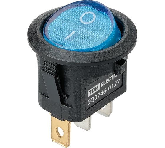 Изображение товара Выключатель клавишный TDM ELECTRIC KCD11-101N 250В AC/DC, 1P, 3А, (3с), ON-OFF, черный корпус, синяя клавиша, LED, Micro TDM SQ0746-0127