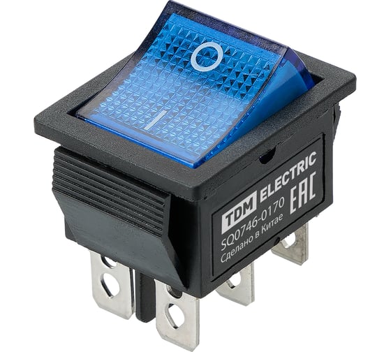 Изображение товара Выключатель клавишный TDM ELECTRIC KCD4-202N 250В AC/DC, 2P, 15А, (6с), ON-ON, черный корпус, синяя клавиша, LED TDM SQ0746-0170