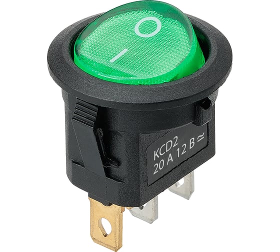 Изображение товара Выключатель клавишный TDM ELECTRIC KCD2-101N 12В AC/DC, 1P, 20А, (3с), ON-OFF, черный корпус, зеленая клавиша, LED подсветка, TDM SQ0746-0144