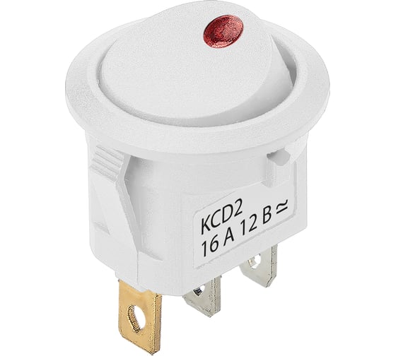Изображение товара Выключатель клавишный TDM ELECTRIC KCD2-101N-2 12В AC/DC, 1P, 16А, (3с), ON-OFF, белый с красной точечной LED подсветкой TDM SQ0746-0147
