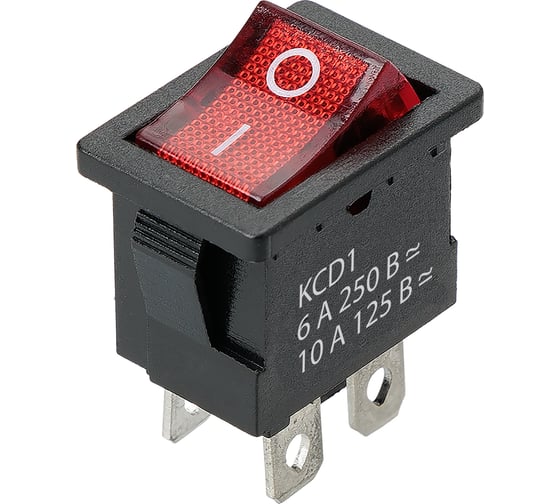 Изображение товара Выключатель клавишный TDM ELECTRIC KCD1-201N 250В AC/DC, 2P, 6А, (4с), ON-OFF, черный корпус, красная клавиша, LED подсветка, Mini TDM SQ0746-0141