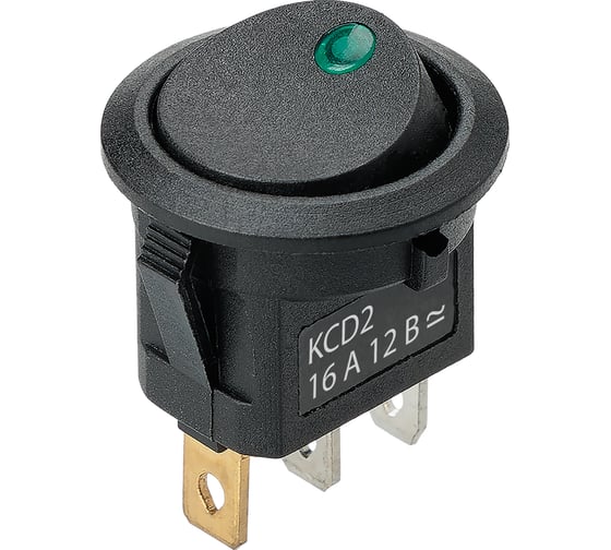 Изображение товара Выключатель клавишный TDM ELECTRIC KCD2-101N-2 12В AC/DC, 1P, 16А, (3с), ON-OFF, черный с зеленой точечной LED подсветкой TDM SQ0746-0149