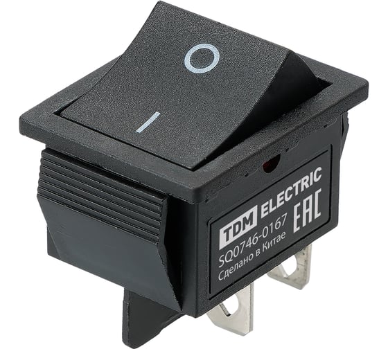 Изображение товара Выключатель клавишный TDM ELECTRIC KCD4-201 250В AC/DC, 2P, 16А, (4с), (ON)-OFF, черный, без фиксации TDM SQ0746-0167