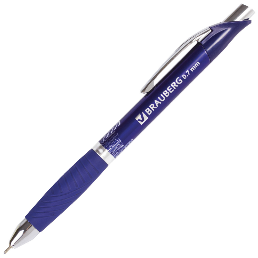 Автоматическая масляная ручка шариковая BRAUBERG ручка шариковая 0 5 мм стержень синий корпус прозрачный с резиновым держателем