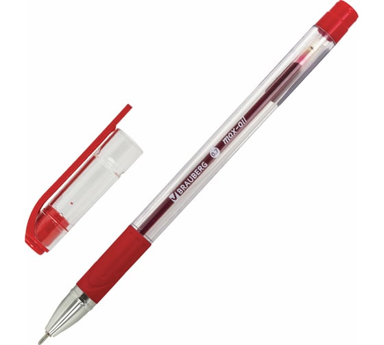 Изображение товара Ручка 12 шт в упаковке BRAUBERG шариковая масляная с грипом Max-Oil КРАСНАЯ игольч.узел 07мм линия 035мм  142143