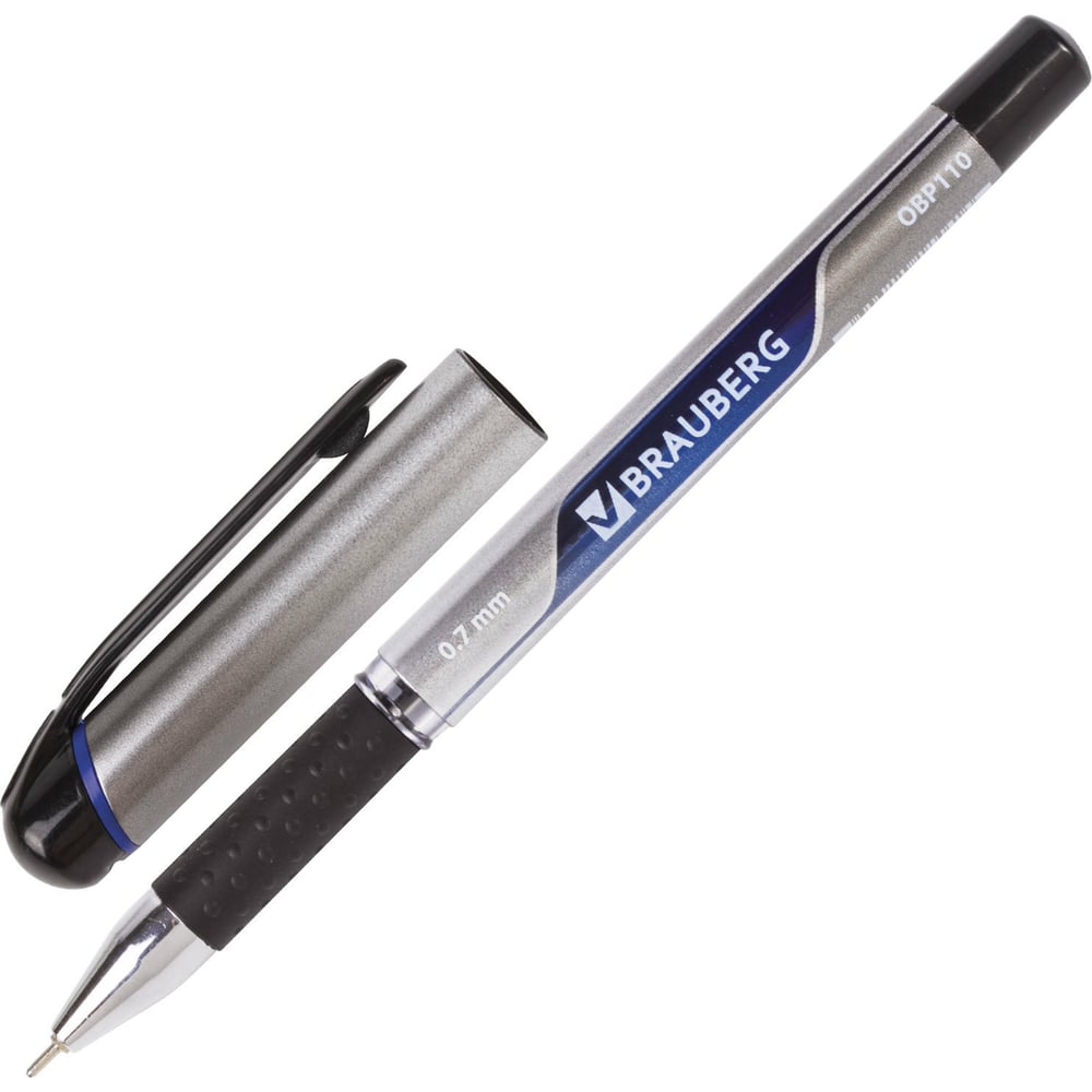 Масляная ручка шариковая BRAUBERG ручка шариковая 0 5 мм стержень синий корпус прозрачный с резиновым держателем
