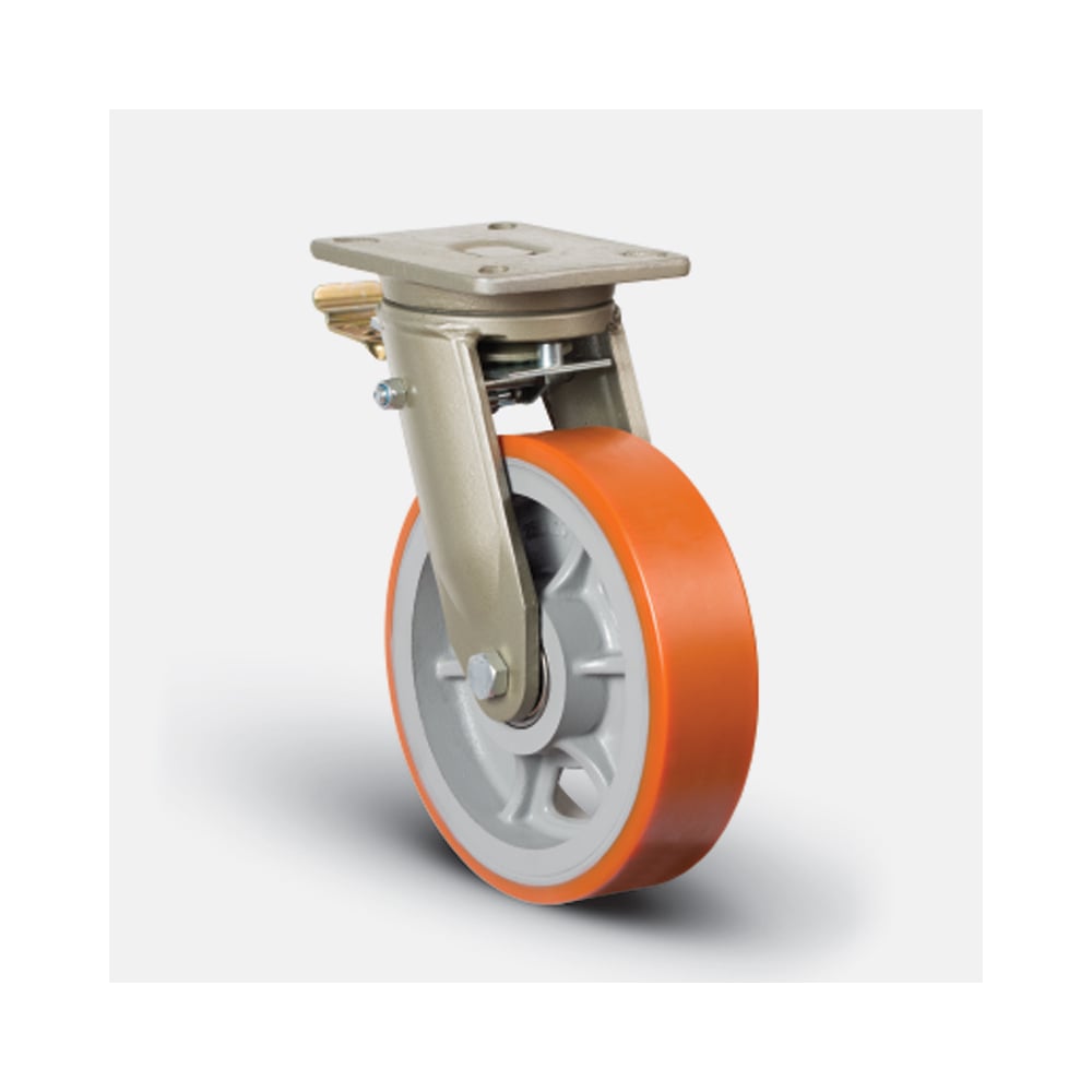 Изображение товара Колесо полиуретановое сверхмощное поворотное с тормозом 250 мм MFK-TORG EV01-VBP-250-F