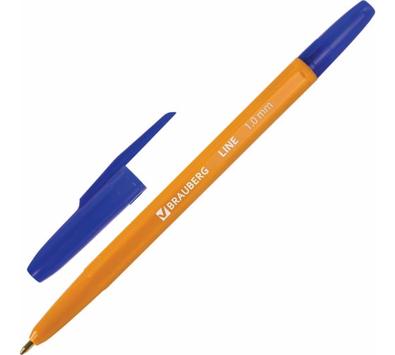 Изображение товара Ручка 50 шт в упаковке BRAUBERG шариковая ORANGE Line СИНЯЯ корпус оранжевый узел 1мм линия письма 05мм  143331