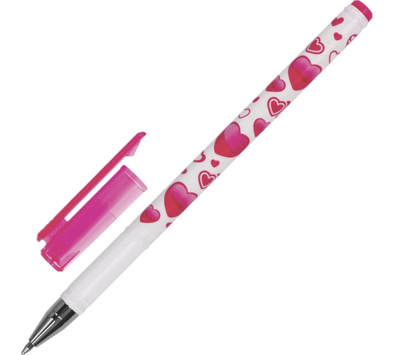 Изображение товара Ручка 12 шт в упаковке BRAUBERG шариковая Сердечки СИНЯЯ корпус с печатью узел 07мм линия 035мм  141535