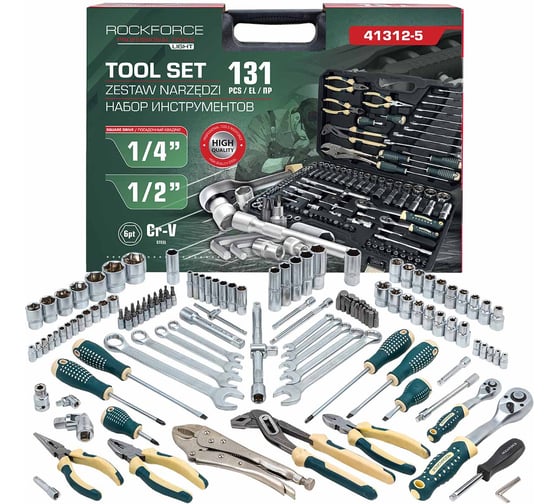 Изображение товара Набор инструментов Rockforce 131 предметов 1/4", 1/2" 6 гранные RF LIGHT-41312-5(61108)