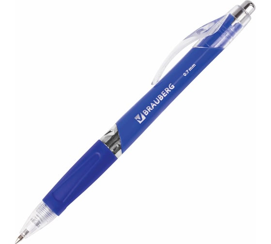 Изображение товара Ручка 12 шт в упаковке BRAUBERG шариковая автомат. с грипом Rave СИНЯЯ корпус синий 07мм линия 035мм  141068