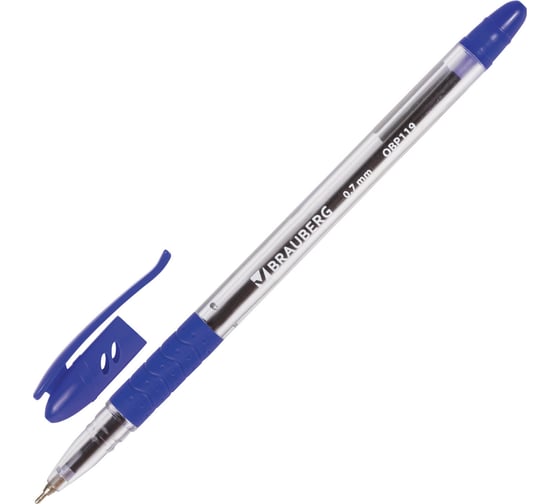 Изображение товара Ручка 12 шт в упаковке BRAUBERG шариковая масляная с грипом Glassy СИНЯЯ корпус прозрач.07ммлиния 035мм  142698