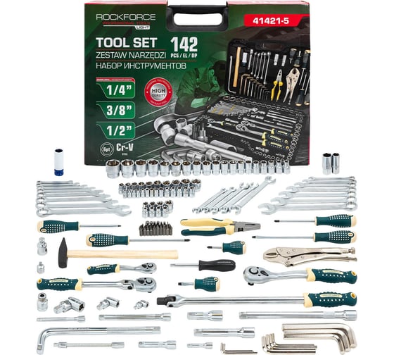 Изображение товара Набор инструментов Rockforce 142 предмета 1/4", 3/8", 1/2" 6 гранный RF LIGHT-41421-5(61105)