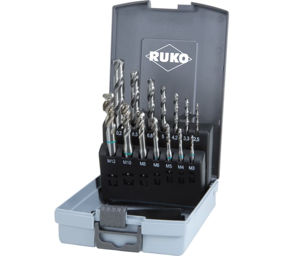 Изображение товара Набор машинных метчиков RUKO HSS 35 град M3-M12+сверла 245049RO