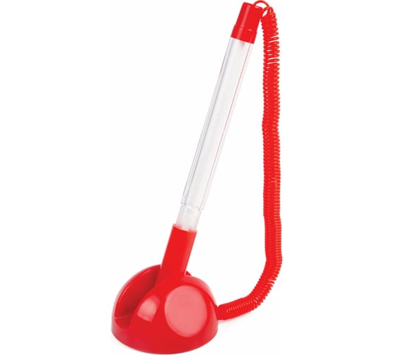 Изображение товара Ручка 100 шт в упаковке BRAUBERG шариковая настольная Стенд-Пен СИНЯЯ пружинка корпус красный 05мм  141349