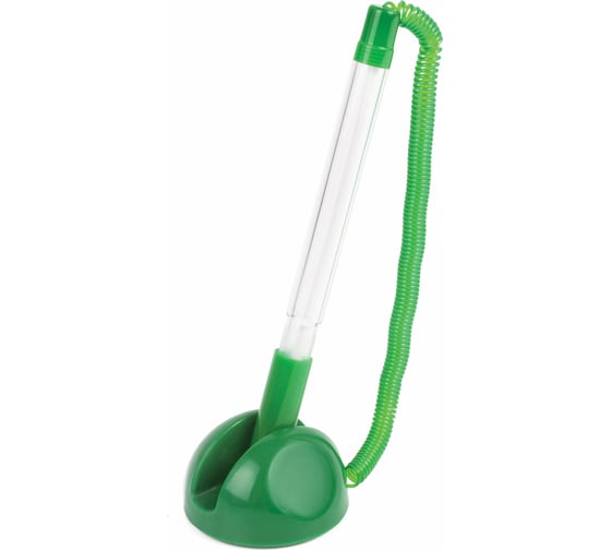 Изображение товара Ручка 100 шт в упаковке BRAUBERG шариковая настольная Стенд-Пен СИНЯЯ пружинка корпус зеленый 05мм  141350