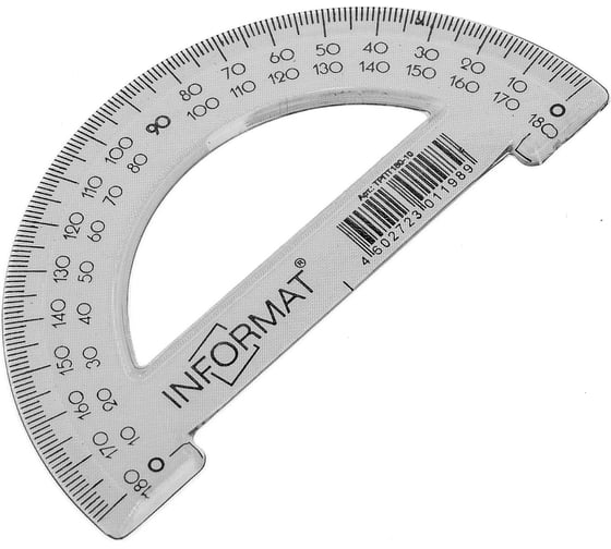 Изображение товара Транспортир INFORMAT 180 гр, 10 см, пластик, прозрачный ТРПТ180-10