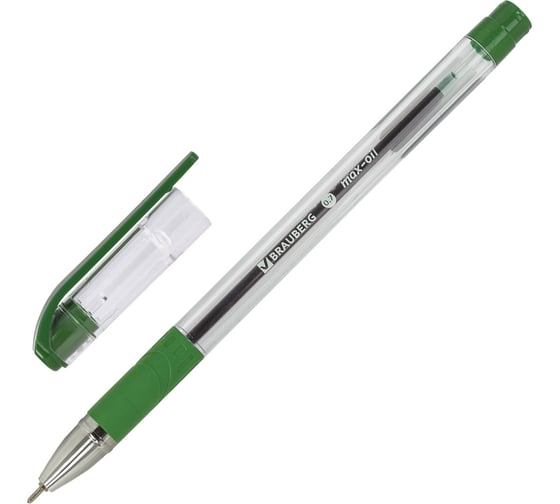 Изображение товара Ручка 12 шт в упаковке BRAUBERG шариковая масляная с грипом Max-Oil ЗЕЛЕНАЯ игольч.узел 07мм линия 035мм  142144