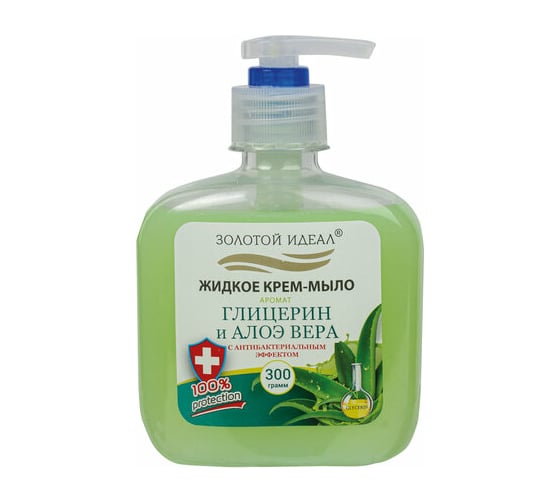 Изображение товара Мыло-крем жидкое 12 шт в упаковке Золотой идеал 300г "Глицерин и алоэ вера"с антибактер. эффектом дозатор  606412