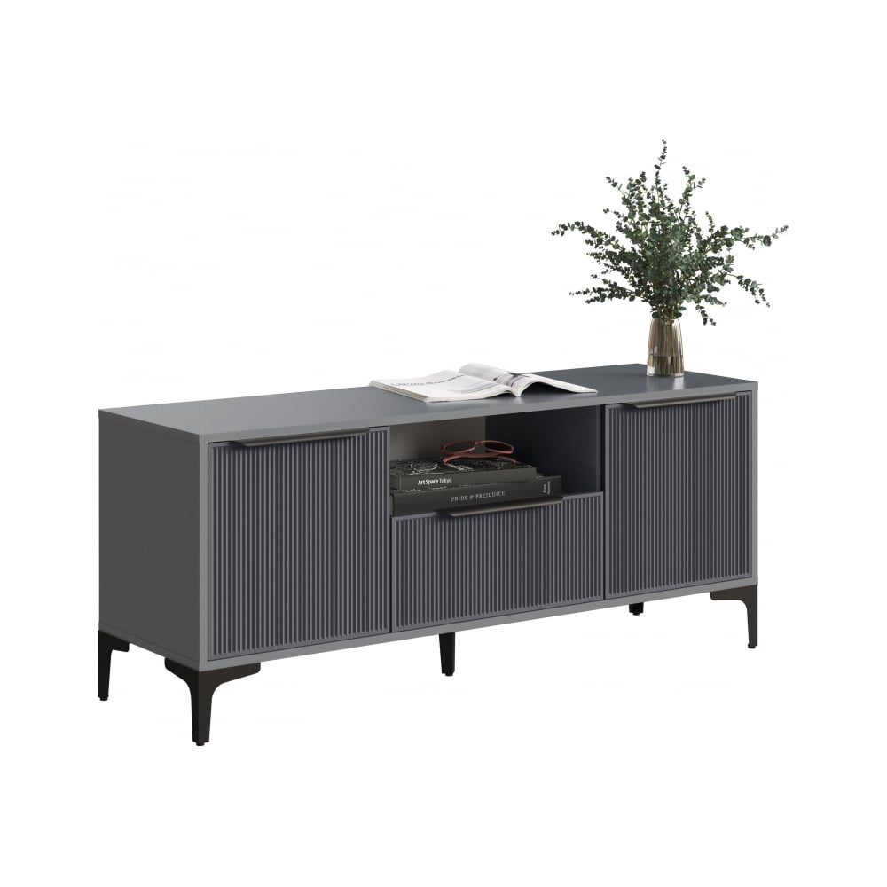 Изображение товара ТВ-тумба Woodville Иадама графит софт 1350x406x565 мм с 3 полками и ящиками