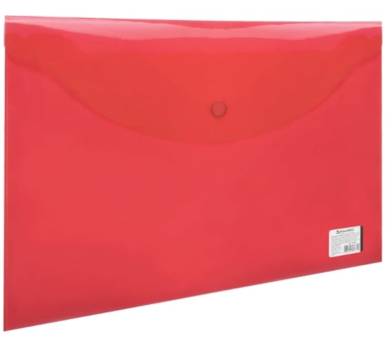Изображение товара Папка-конверт 15 шт в упаковке BRAUBERG с кнопкой  А4 до 100 л прозрачная красная 015 мм  221636