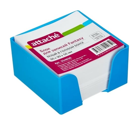 Изображение товара Блок для записей 24 шт в упаковке Attache Fantasy в подставке 9х9х5 голубой белый блок 100г/92 354656