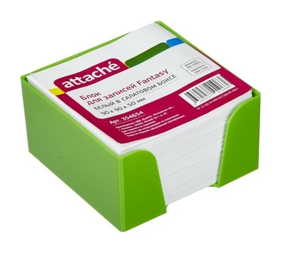 Изображение товара Блок для записей 24 шт в упаковке Attache Fantasy в подставке 9х9х5 салатовый белый блок 100г/92 354654