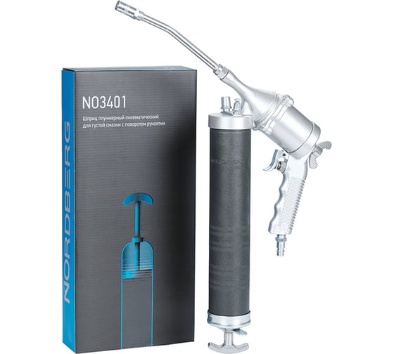 Изображение товара Пневматический плунжерный шприц для густой смазки NORDBERG 400 мл, с поворотом рукоятки NO3401