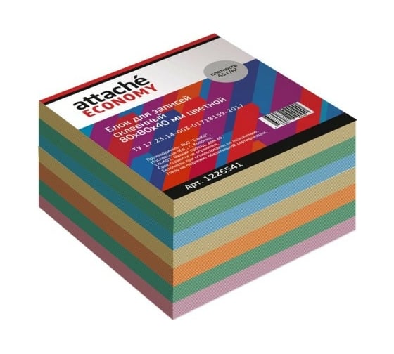 Изображение товара Проклеенный блок для записей 80 шт в упаковке Attache Economy 8х8х4 5 цветов 65 г 1226541