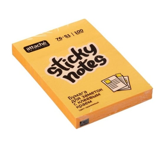 Изображение товара Блок-кубик 12 шт в упаковке Attache Selection с клеевым краем 76х51 неон оранжевый 100 листов 383709