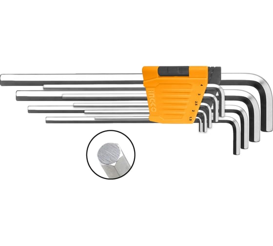 Изображение товара Набор шестигранников INGCO HEX 1.5-10мм Extra Long INDUSTRIAL HHK11092